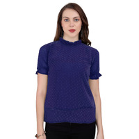 Sidhidata Tissue Fabric Premium Casual Top for Womens & Girls (Top Butty Navy Blue_S_Navy Blue_Small)