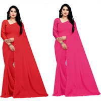 Sidhidata Textile Combo of 2 Womens plain Solid pure Georgette Saree With Unstitched Blouse Piece (Pack of Two) (Combo plain red-709_Red & Pink_Free Size)