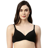 Enamor A039 Everyday stretchable cotton T-shirt Bra for women - Padded non-wired & medium coverage | Available in solids & prints(A039-Black-34D)