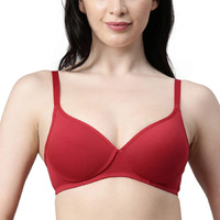 Enamor A039 Everyday stretchable cotton T-shirt Bra for women - Padded non-wired & medium coverage | Available in solids & prints(A039-Bridal Red-38C)