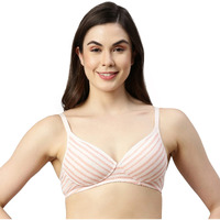 Enamor A039 Everyday stretchable cotton T-shirt Bra for women - Padded non-wired & medium coverage | Available in solids & prints(A039-Crazy Stripes-32C)