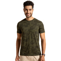 DAMENSCH Mens Regular Fit Cotton Blend Crew Neck Melange Tshirt | round neck t shirts for men t shirt for men t shirts for man tshirt for men stylish-Battle Green-L