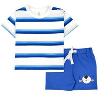 ARIEL Baby Boys & Baby girls Cotton Printed Round Neck Half Sleeve T-shirt & Short Latest Summer Clothing Sets (AR-BHALFSS-1218-RBSTRIPE_Multicolor_12-18 month)