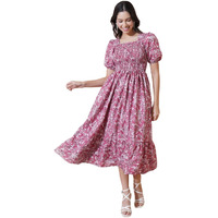 KZULLY | Elegance Smocked A-line Midi Dress - Superior Comfort & Chic Style Dark Pink