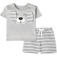 ARIEL Baby Boys & Baby girls Cotton Printed Round Neck Half Sleeve T-shirt & Short Trendy Summer Clothing Sets(AR-BHALFSS-NB-Grey-Dog_Multicolor_New Born)