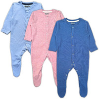 TuddyBuddy 100% Organic Cotton Multi Color Sleepsuit/Onesie/Romper for Baby Boy & Baby Girl (Pack of 3 Sleepsuits - Dark Blue Sky Blue & Pink Melange - 0 Months-3 Months)