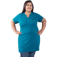 CUPID Womens Cotton Plus Size Plain Half Sleeves Long Top for Summer and Semi Summers with One Side Pocket for Ladies Solid T Shirt_Teal Blue_7XL