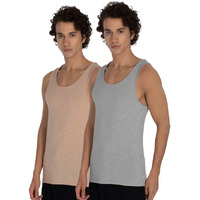 DAMENSCH Mens NEO-SKIN Anti-Microbial Slub Vest- Anti-odor-Bamboo Rayon Fabric- Round Neck- Pack of 2- Crisp Grey Breezy Beige- X-Large