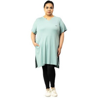 CUPID Womens Cotton Plus Size Plain Half Sleeves Long Top for Summer and Semi Summers with One Side Pocket for Ladies Solid T Shirt_Sage_6XL