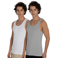 DAMENSCH Mens NEO-SKIN Anti-Microbial Slub Vest- Anti-odor-Bamboo Rayon Fabric- Round Neck- Pack of 2- Crisp Grey Bright White- X-Large