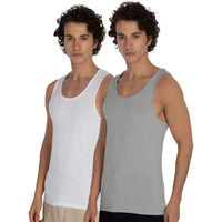 DAMENSCH Mens NEO-SKIN Anti-Microbial Slub Vest- Anti-odor-Bamboo Rayon Fabric- Round Neck- Pack of 2- Crisp Grey Bright White- Medium