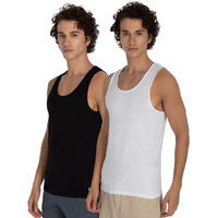 DAMENSCH Mens NEO-SKIN Anti-Microbial Slub Vest- Anti-odor-Bamboo Rayon Fabric- Round Neck- Pack of 2- Bright White Natural Black- Large