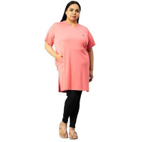 CUPID Womens Cotton Plus Size Plain Half Sleeves Long Top for Summer and Semi Summers with One Side Pocket for Ladies Solid T Shirt_ Pink_7XL