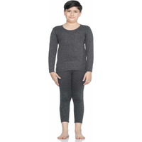 BODYCARE Unisex Boys And Girls Thermal Regular Fit Top And Bottom Set (Melange 9 - 10 Year 75 Cm) Charcoal Melange