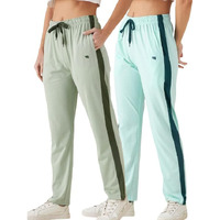 Modeve Womens Aqua and Pista Regular Fit Striped with Side Pockets Cotton Track Pants for Summer (M)