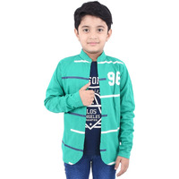 Jam & Sugar Boys Cotton California Navy Printed T-Shirt with Attached Green Full Sleeve Shurg (Green 11-12 Years)