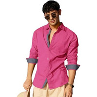 Pinkmint Casual Shirt for Men Stylish Mens Shirt Soild Regular Fit Long Sleeve Formal Wear Pink