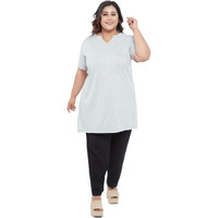 CUPID Womens Cotton Plus Size Plain Half Sleeves Long Top For Summer And Semi Summers With One Side Pocket For Ladies Solid Regular Fit T Shirt_Grey Top_4X-Large 4XL