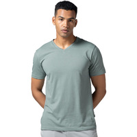 DAMENSCH Regular Fit Half Sleeve V Neck Tshirt Combed Cotton Blend Solid Lightweight Gold Finish Shine Softer Durable Casual Wear Lounge Wear Tshirt for Men-Lunar Grey-XXL