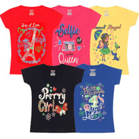 Kiddeo Girls Cotton T Shirts 03 -Pack of 5 (Multicolor 3-4 Years)