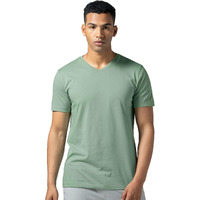 DAMENSCH Regular Fit Half Sleeve V Neck Tshirt Combed Cotton Blend Solid Lightweight Gold Finish Shine Softer Durable Casual Wear Lounge Wear Tshirt for Men-Misty Green-L