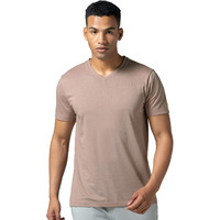 DAMENSCH Regular Fit Half Sleeve V Neck Tshirt Combed Cotton Blend Solid Lightweight Gold Finish Shine Softer Durable Casual Wear Lounge Wear Tshirt for Men-Dusty Mauve-S