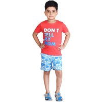 Clothe Funn Boys Coordinate Set Tshirt Shorts Set (Coral/White 11-12 Years)