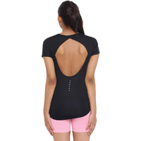 Invincible Womens Trending Fashion Athleisure Open Back Top (Black Small)