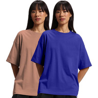 JUNEBERRY Pure Cotton Drop Shoulder Oversized Baggy Fit Half Sleeve Plain Solid Round Neck Multicolor T-Shirt for Women & Girls (Pack of 2) (PO2_OS_JB_RB_CR_XL)