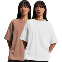 JUNEBERRY Pure Cotton Drop Shoulder Oversized Baggy Fit Half Sleeve Plain Solid Round Neck Multicolor T-Shirt for Women & Girls (Pack of 2) (PO2_OS_JB_WT_CR_L)