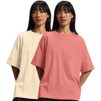 JUNEBERRY Pure Cotton Drop Shoulder Oversized Baggy Fit Half Sleeve Plain Solid Round Neck Multicolor T-Shirt for Women & Girls (Pack of 2) (PO2_OS_JB_SN_SW_XXL)