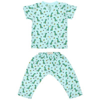 A Toddler Thing 100% Organic Muslin Sleepsuit | Top & Pants | Night Suit for Boys & Girls | Sleepwear Baby Products | Night Wear Rompers | Full Cover Dress | Color Baby Dino | Blue | Size- 6-9 Months