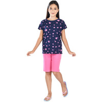 Clothe Funn Girls Co-Ordinate Set Girls Nightwear Set (7-8 Years Navy/Pink)