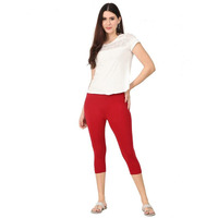 Robinbosky Premium Cotton Lycra Stretchable Capris Leggings (MLipstickRed)