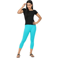 Robinbosky Premium Cotton Lycra Stretchable Capris Leggings (MArubaBlue)