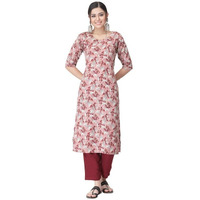 Pinkmint Kurta Set for Women Cotton Printed Straight Kurta with Pant (Pack of 1)