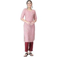 Pinkmint Kurta Set for Women Cotton Printed Straight Kurta with Pant (Pack of 1)