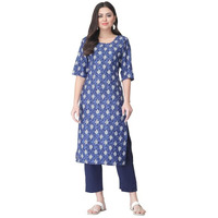 Pinkmint Kurta Set for Women Cotton Printed Straight Kurta with Pant (Pack of 1)