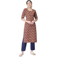 Pinkmint Kurta Set for Women Cotton Printed Straight Kurta with Pant (Pack of 1)