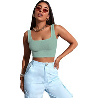 Sugathari Womens & Girls Solid Ribbed Boat Neck Sleeveless Crop Tops for Women (Top 36 Teal L)