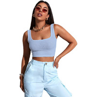 Sugathari Womens & Girls Solid Ribbed Boat Neck Sleeveless Crop Tops for Women (Top 36 Sky Blue S)