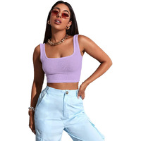 Sugathari Womens & Girls Solid Ribbed Boat Neck Sleeveless Crop Tops for Women (Top 36 Light Purple S)