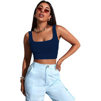 Sugathari Womens & Girls Solid Ribbed Boat Neck Sleeveless Crop Tops for Women (Top 36 N Blue XS)