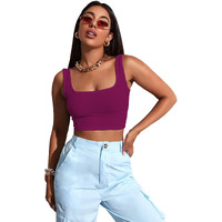 Sugathari Womens & Girls Solid Ribbed Boat Neck Sleeveless Crop Tops for Women (Top 36 Wine XS)