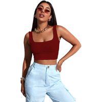 Sugathari Womens & Girls Solid Ribbed Boat Neck Sleeveless Crop Tops for Women (Top 36 Maroon XS)