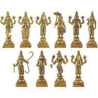 ARTVARKO Brass Dashavatara Dasavatharam of Lord Vishnu Statues Ten Incarnations Avatars Idol Murti (Gold Color 6 Inch.10 pcs,4.5 Kg)