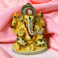 Devine Lord Ganesha Idol God Ganpati/Ganesh Handicraft Statue Spiritual Puja Vastu Pooja Gift Item- 4 INCHES (Yellow)