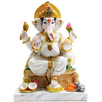 FABZONE Marble Dust Ganesha Statue | Ganpati | Vinayak, White&Gold, 13.5 Inches, 1 Piece