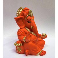 Gold Art India Gaddi Ganesha Ganesh Idol for Car Dashboard Ganesha Murti Ganpati Idol for Home Decor Puja Lord Ganesh Statue Gift for Office Desk Puja Room Figurine (Orange Terracotta)