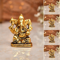 CraftVatika Metal Ganesh Idol Set of 5 for Diwali Decoration Item - Ganesha for Car Dashboard Small Ganpati Statue Figurine Murti for Home Office, Tabledesk Diwali Gift Items (Golden 4.5 CM Height)